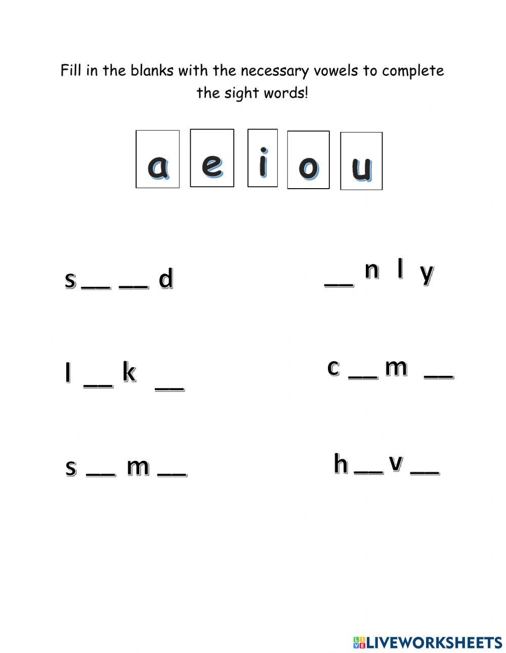 Vowels and Sight Words