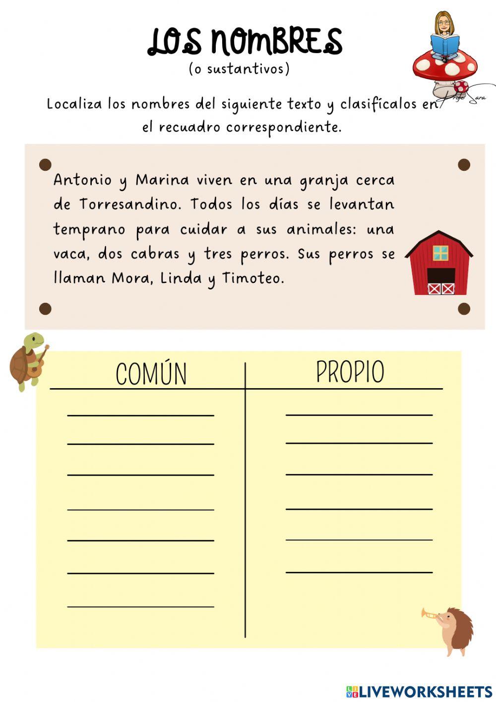 Nombres, sustantivos primaria