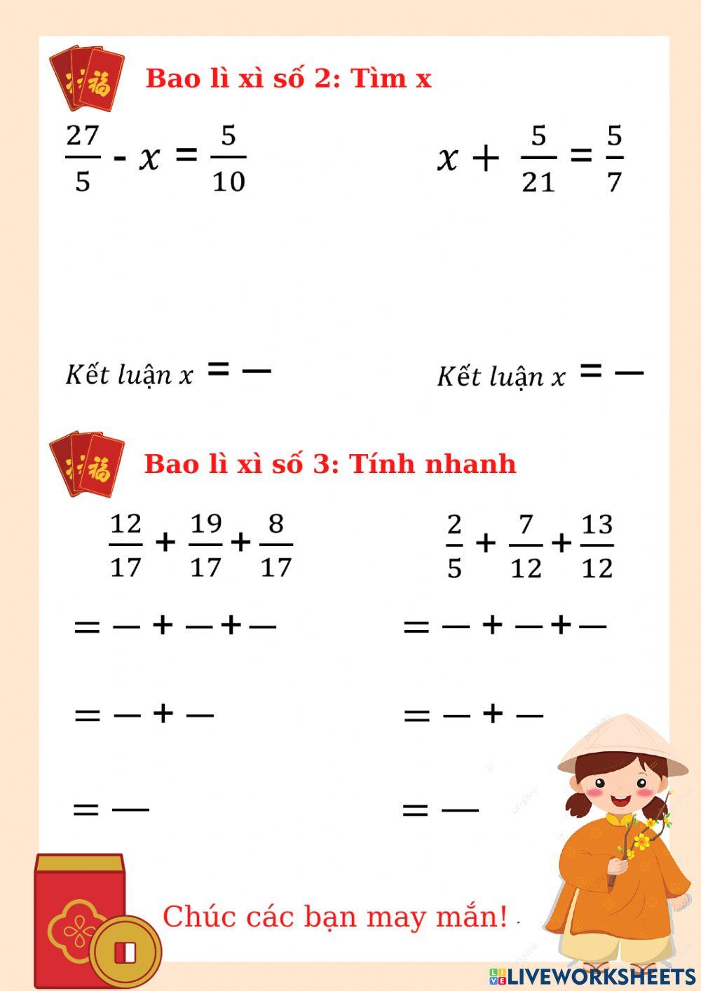 LUYỆN TẬP Phép trừ phân số