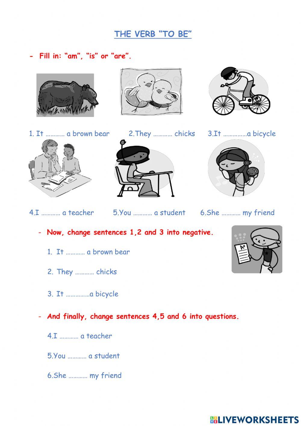 To be (affirmative, negative, interrogative)