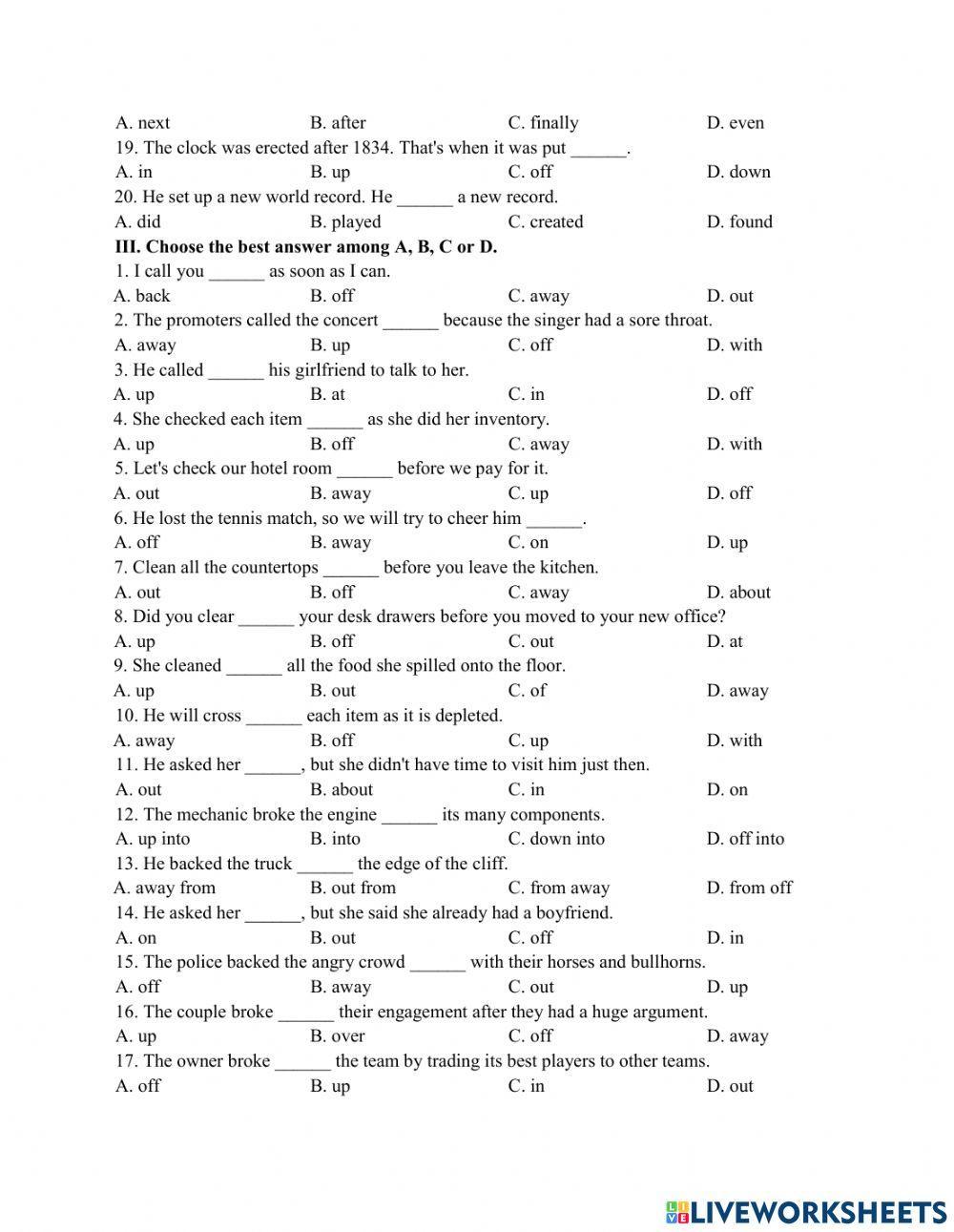Phrasal verbs and collocation