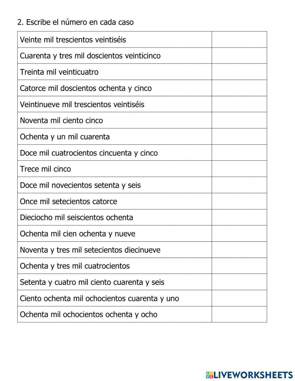 Lectura de números hasta la decena de millar