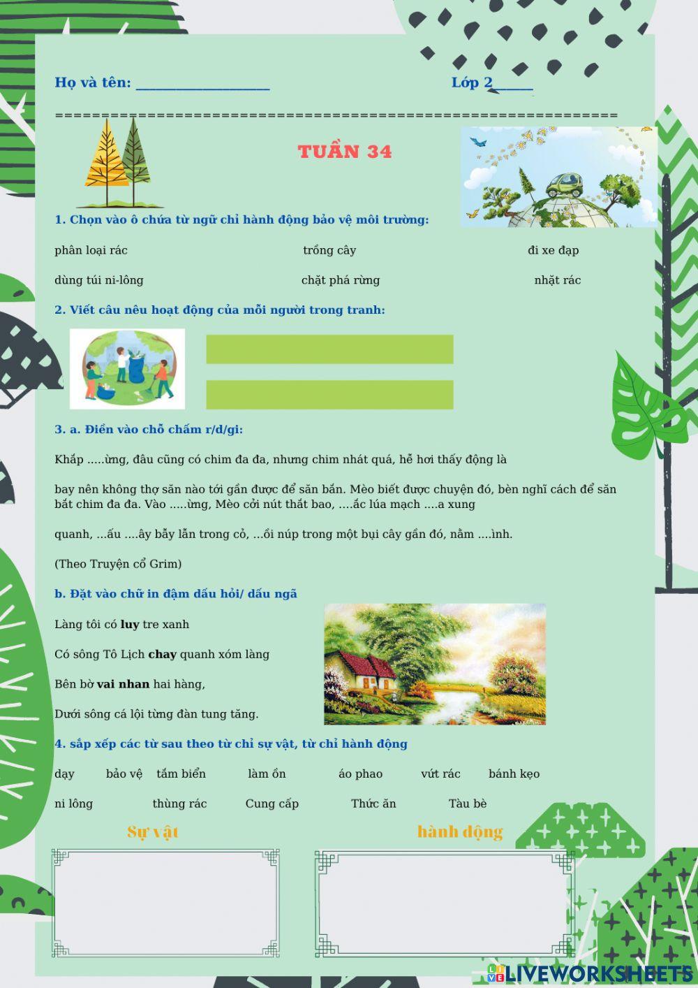 Bài tập cuối tuần TV 2 tuần 34