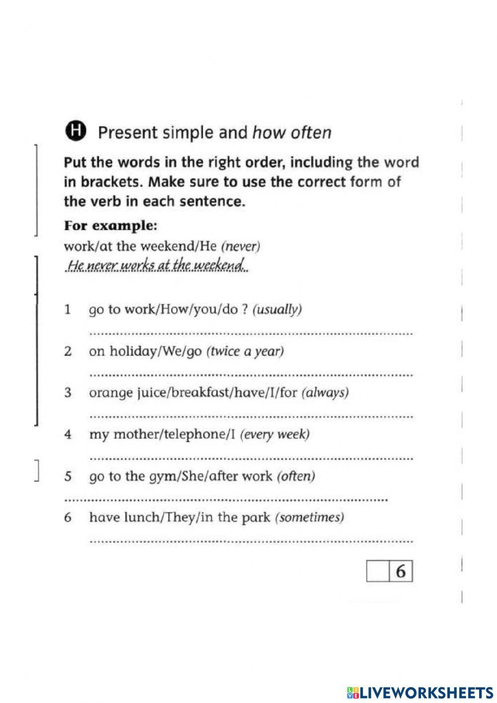 Present simple sentences - how often