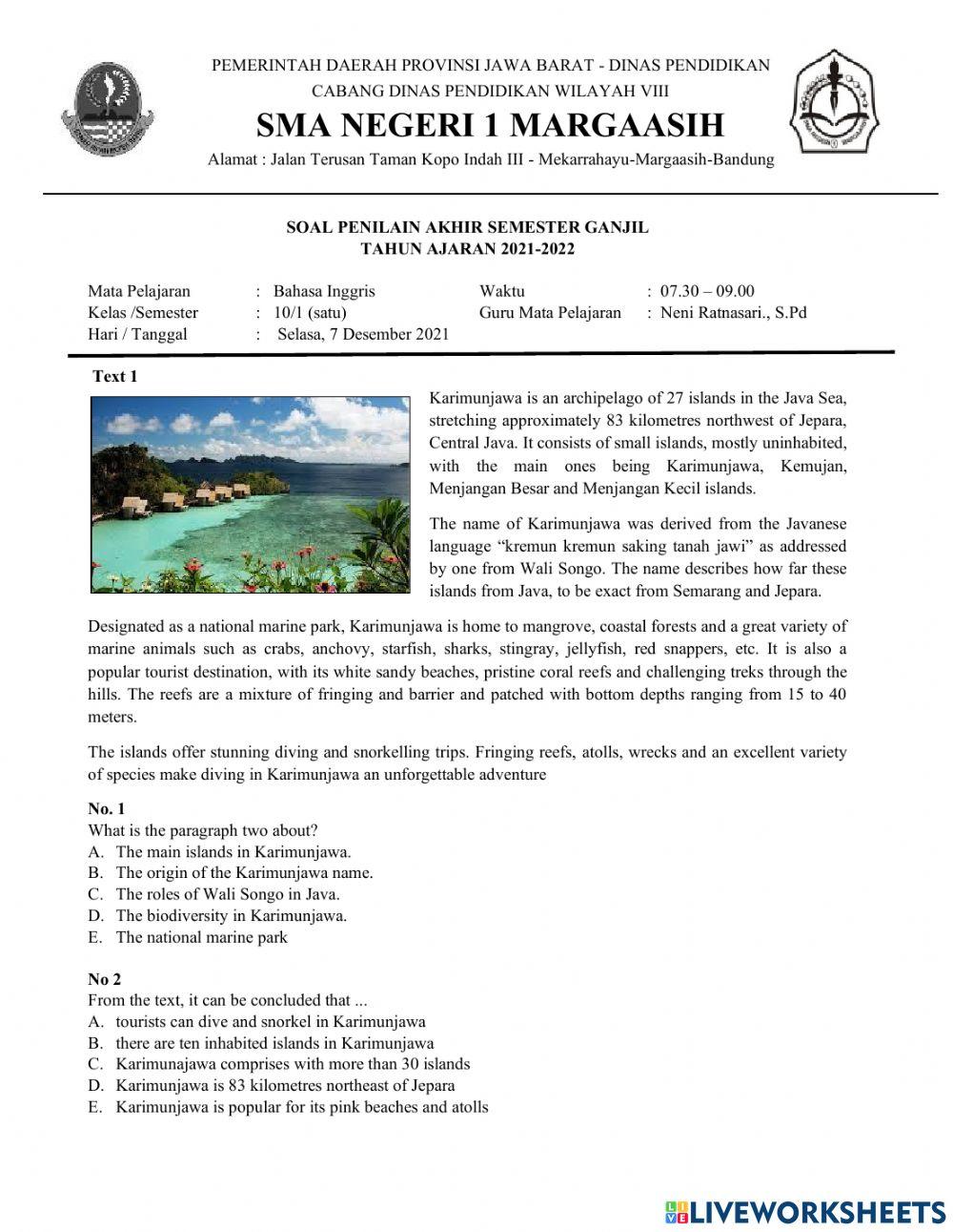 PAS Bahasa Inggris Kelas 10