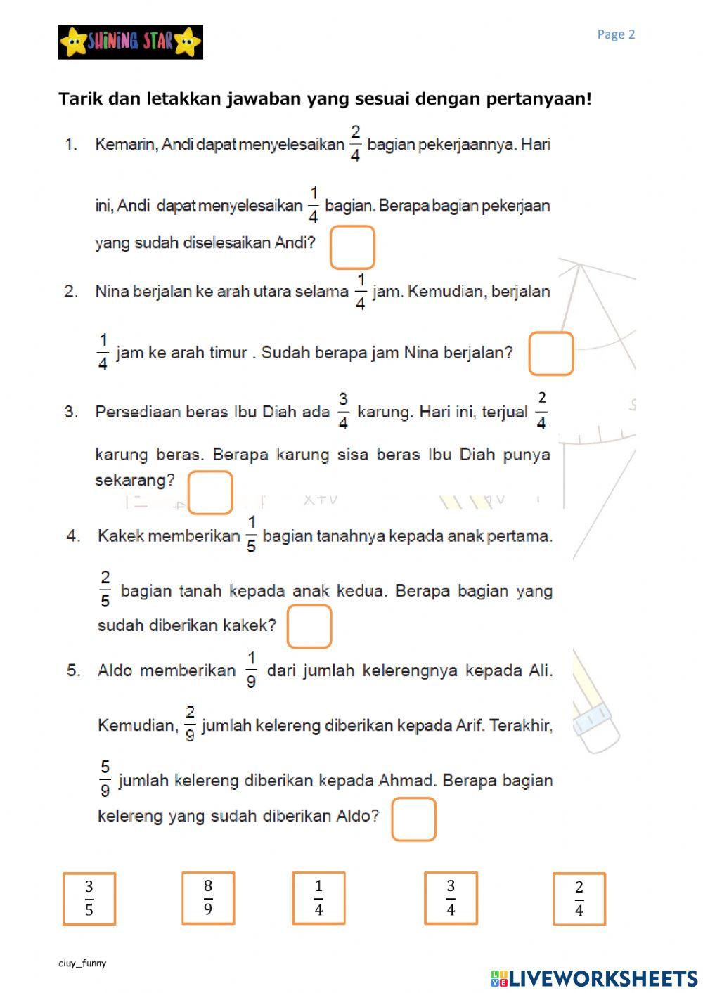 Soal cerita pecahan