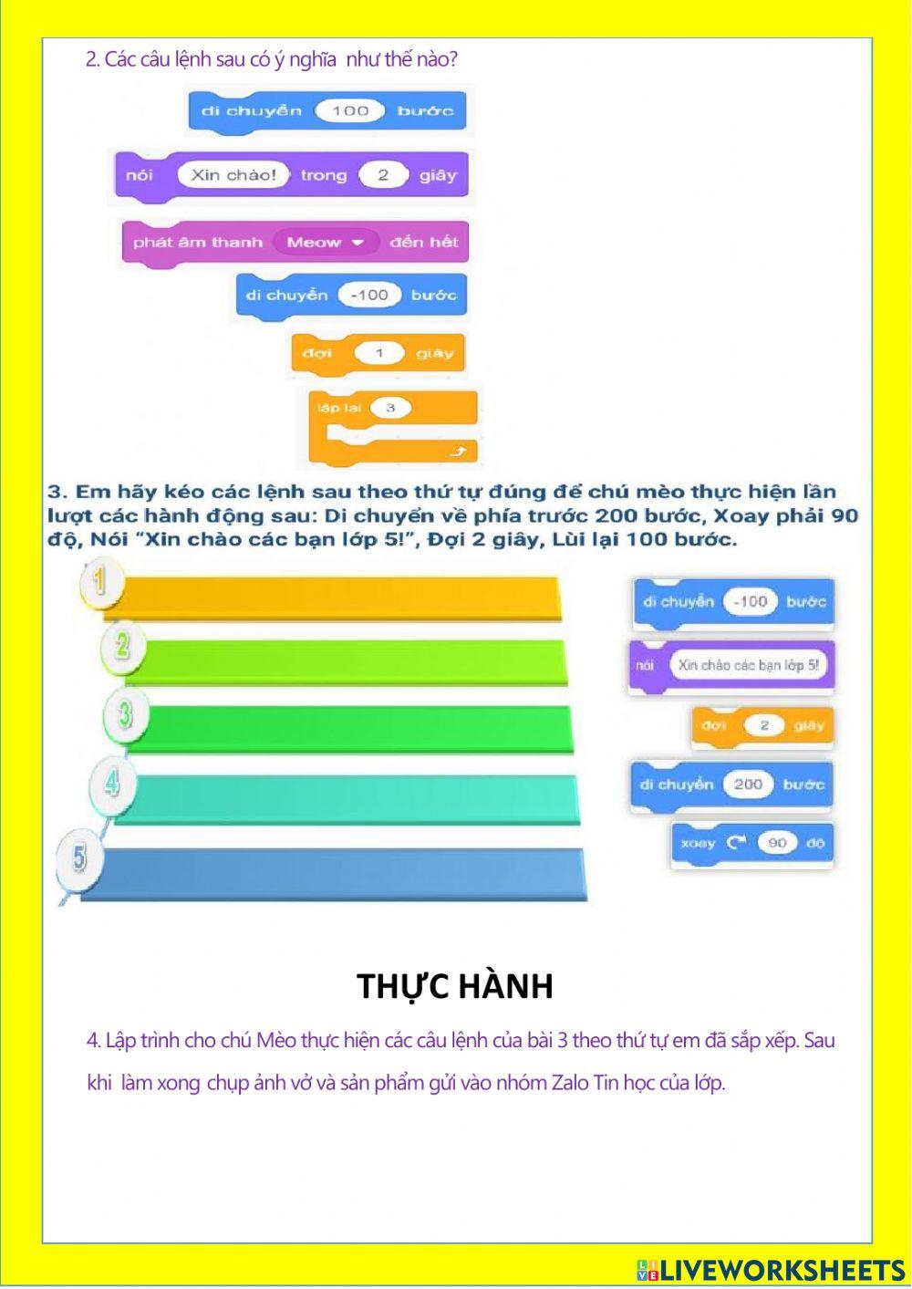 Em học lập trình Scratch. Những gì em đã biết