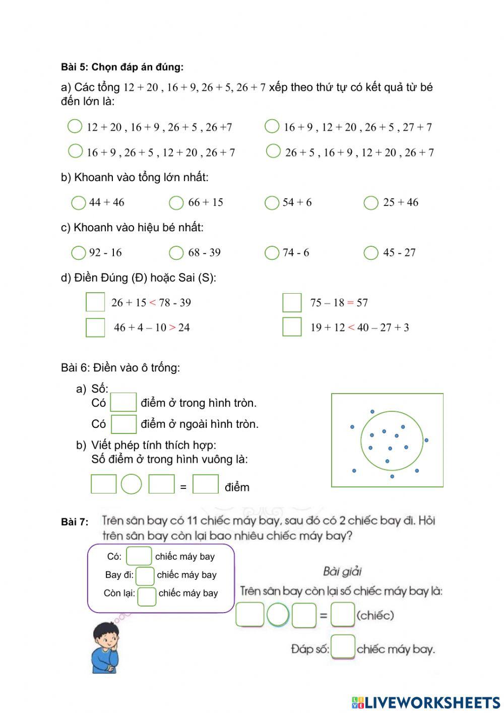 PHIẾU BÀI TẬP CUỐI TUẦN TOÁN LỚP 2 - TUẦN 7