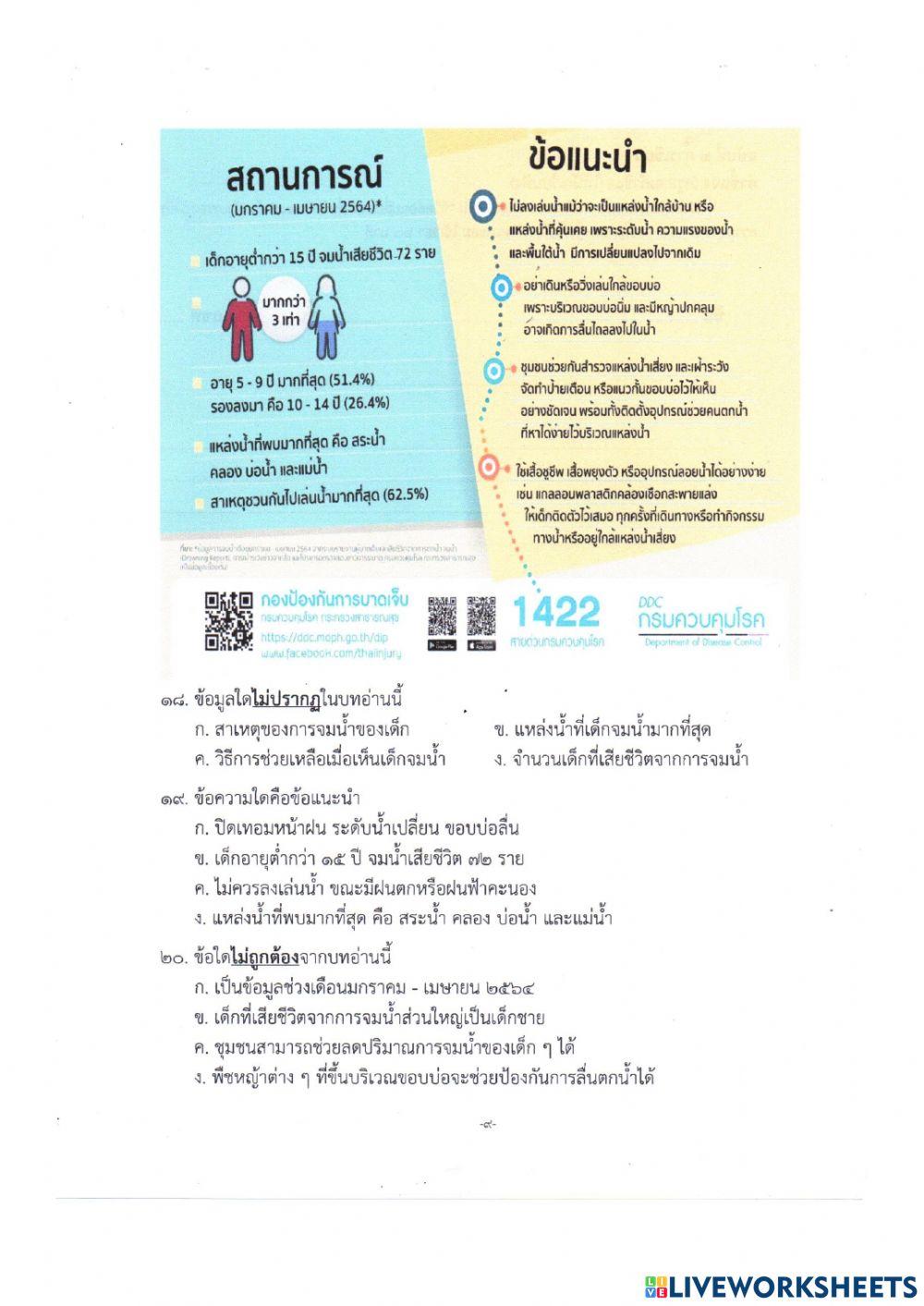 แบบทดสอบวิชาภาษาไทย ฉ.1 ป. 4 การอ่าน