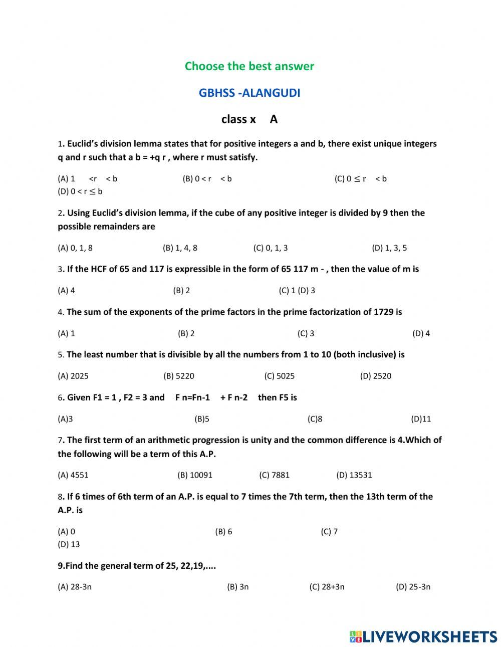Maths II worksheet | Live Worksheets