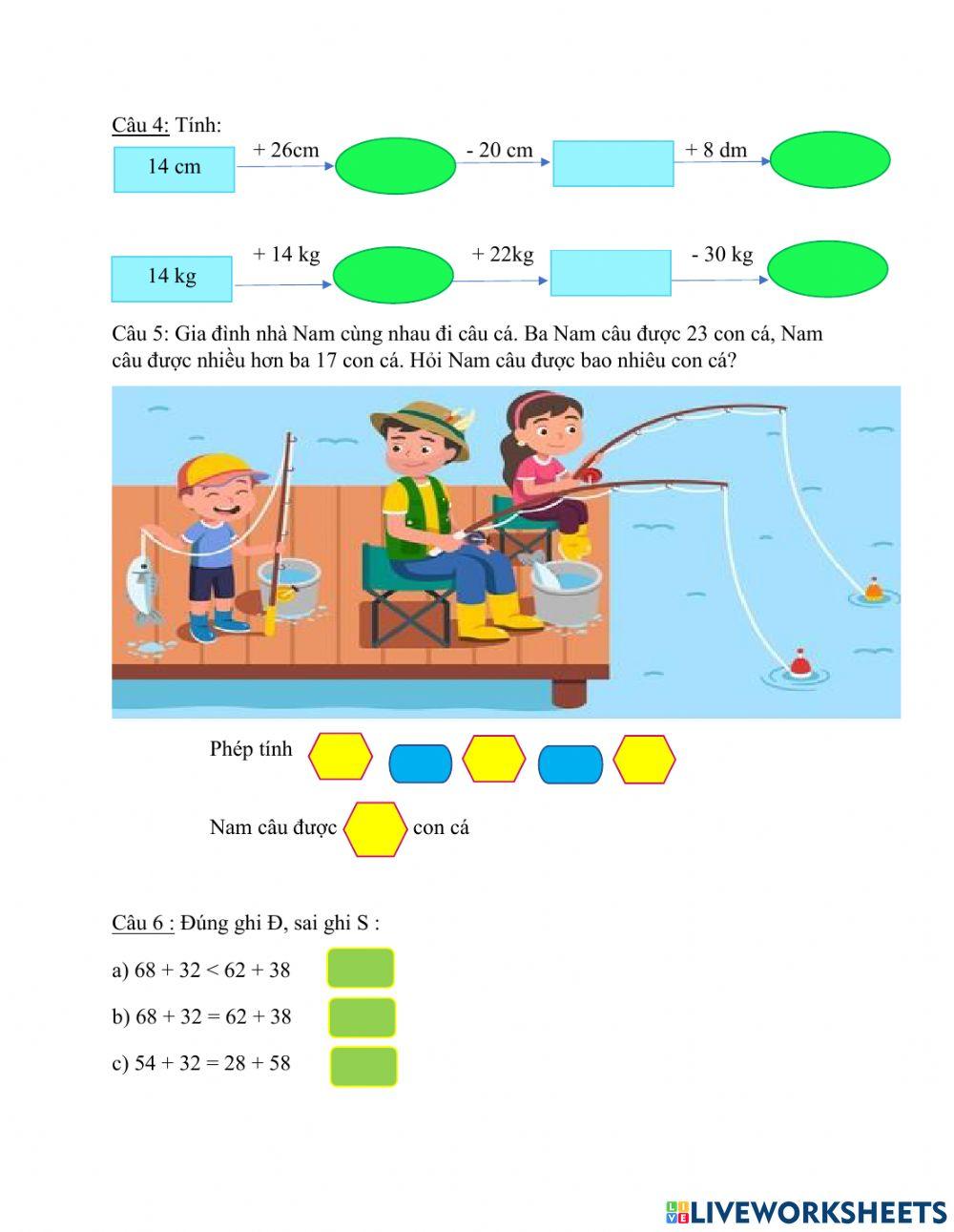 PHIẾU BÀI TẬP CUỐI TUẦN TOÁN LỚP 2 - TUẦN 8