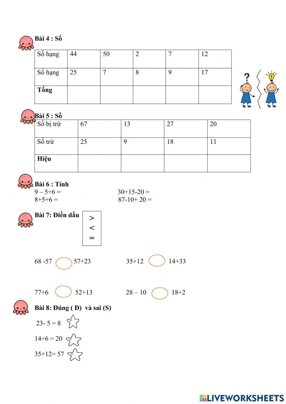 PHIẾU BÀI TẬP CUỐI TUẦN TOÁN LỚP 2 - TUẦN 9