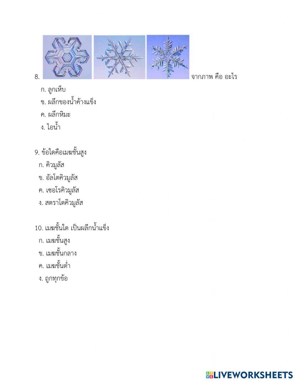 ทดสอบ เรื่อง เมฆ หมอก น้ำค้าง และหยาดน้ำฟ้า     (คาบที่ 8)