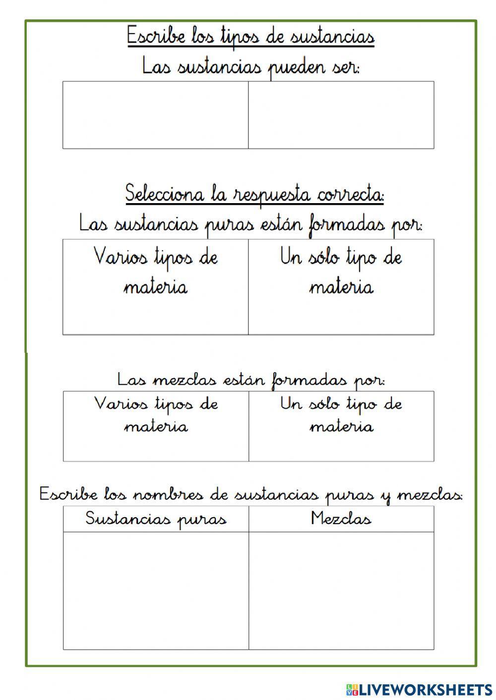 Las sustancias puras y mezclas