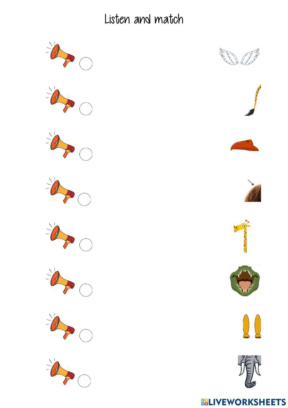 Listen and match animal body parts