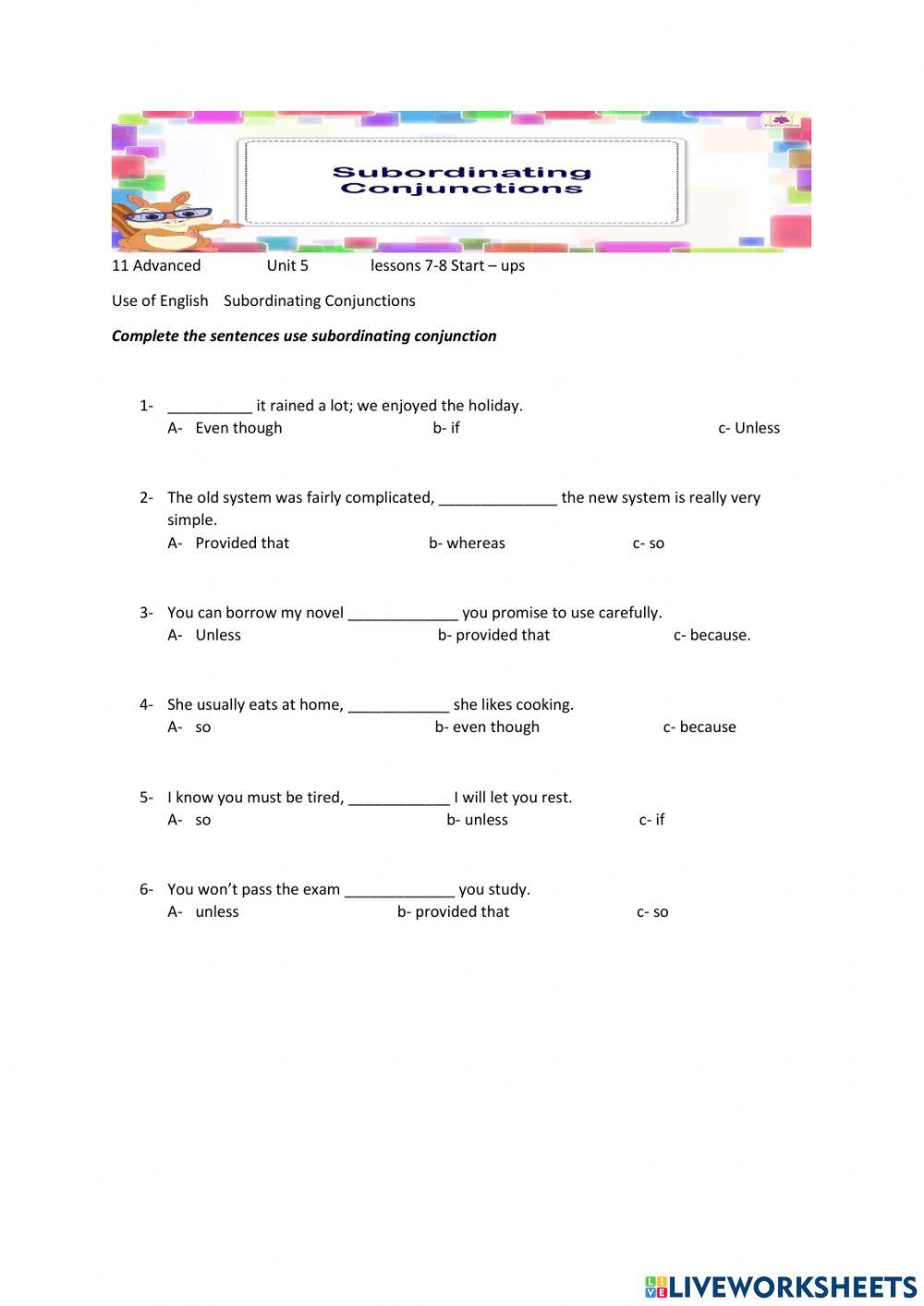 Subordinating conjunctions