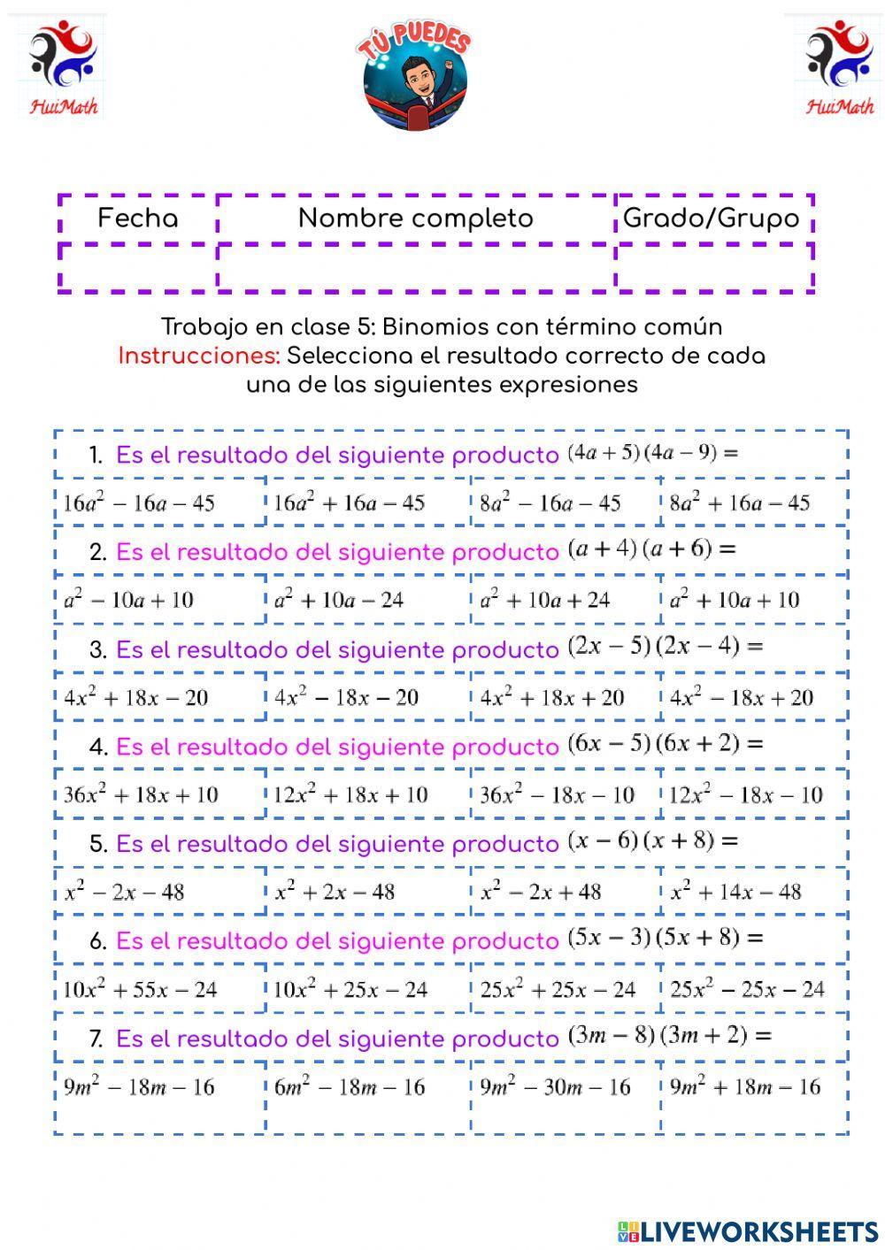 Binomios con término común