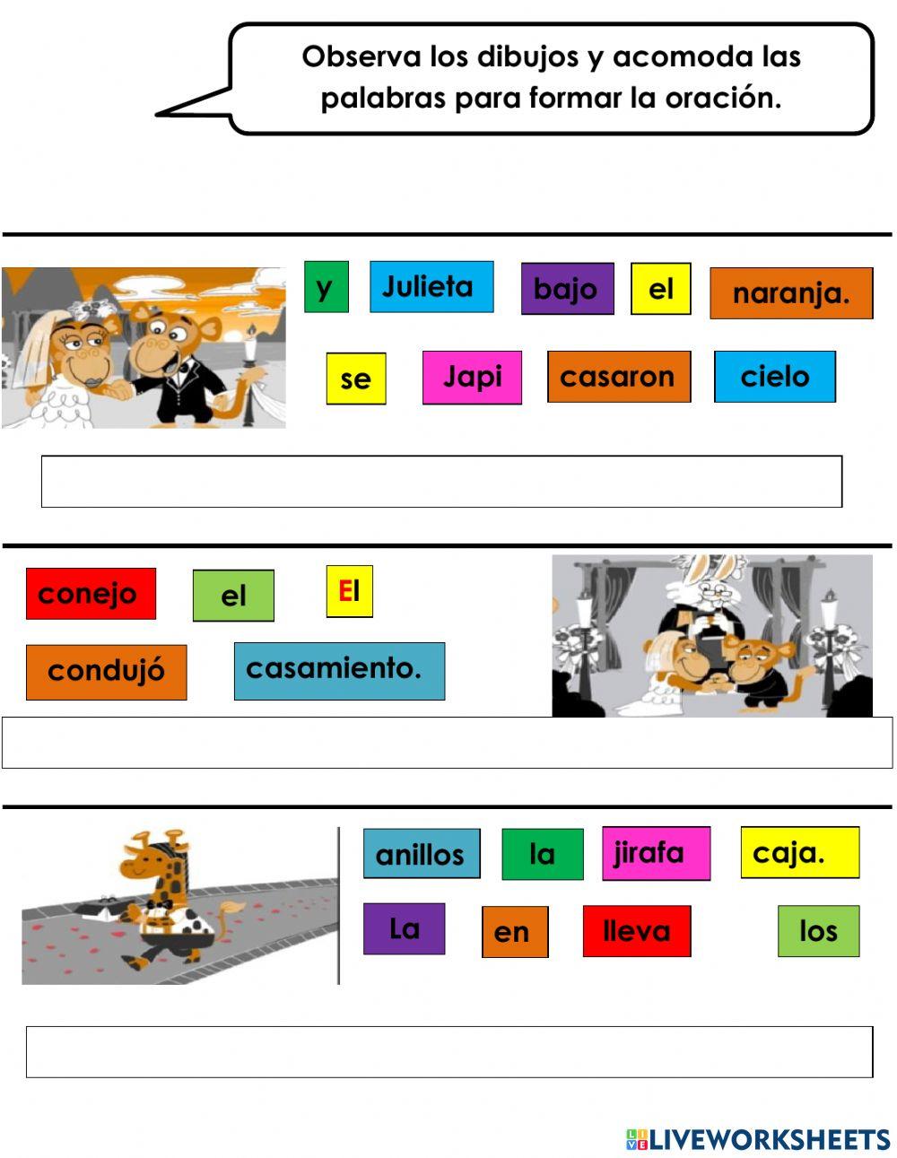 Formar oraciones con palabras con j