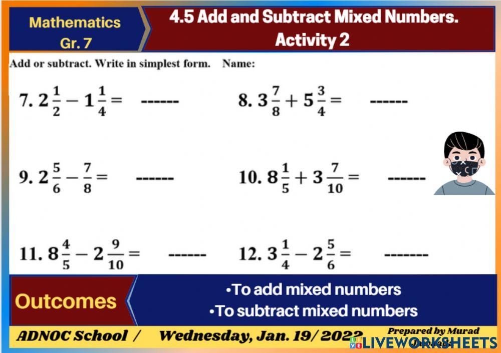 Add and Subtract Mixed Numbers Act.2