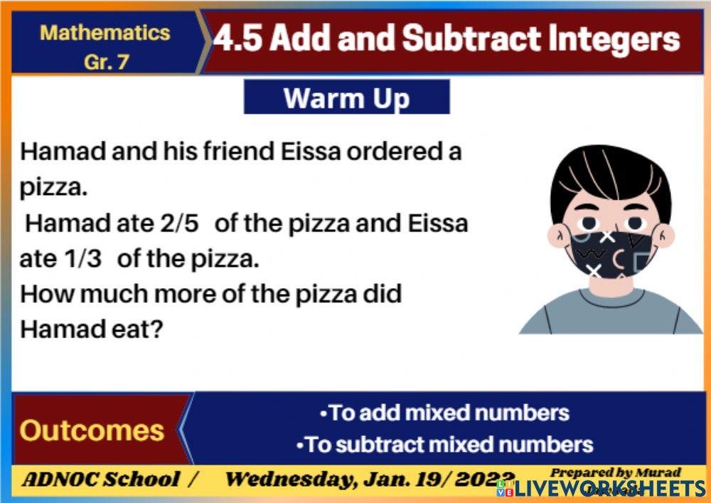 Add and Subtract Mixed Numbers Warm-Up