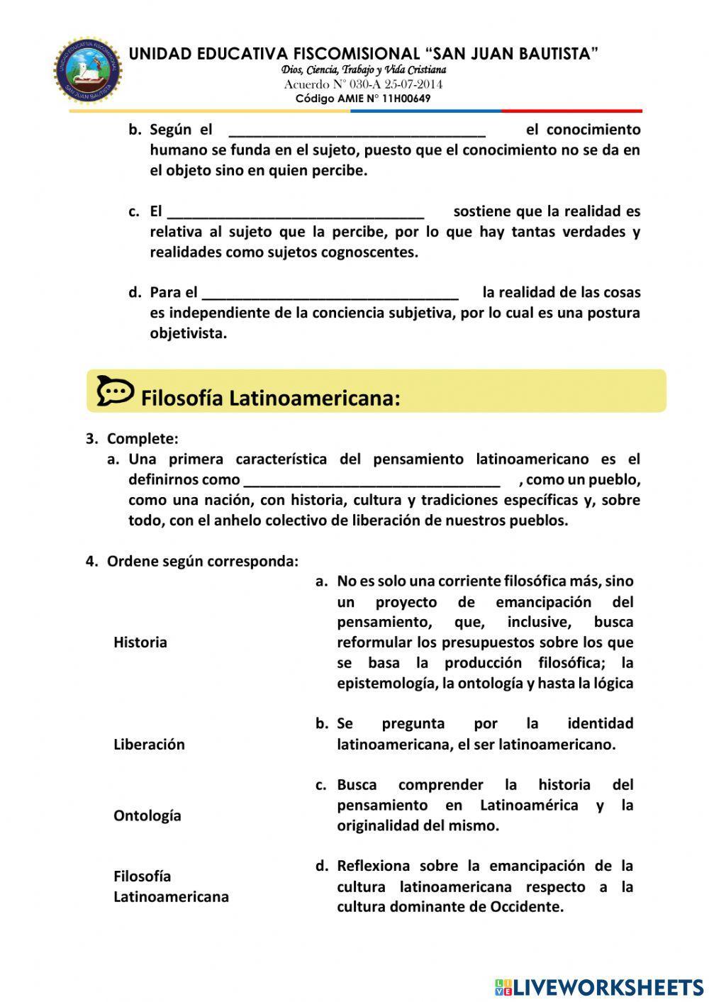 Filosofía, teoría del conocimiento, corrientes filosóficas