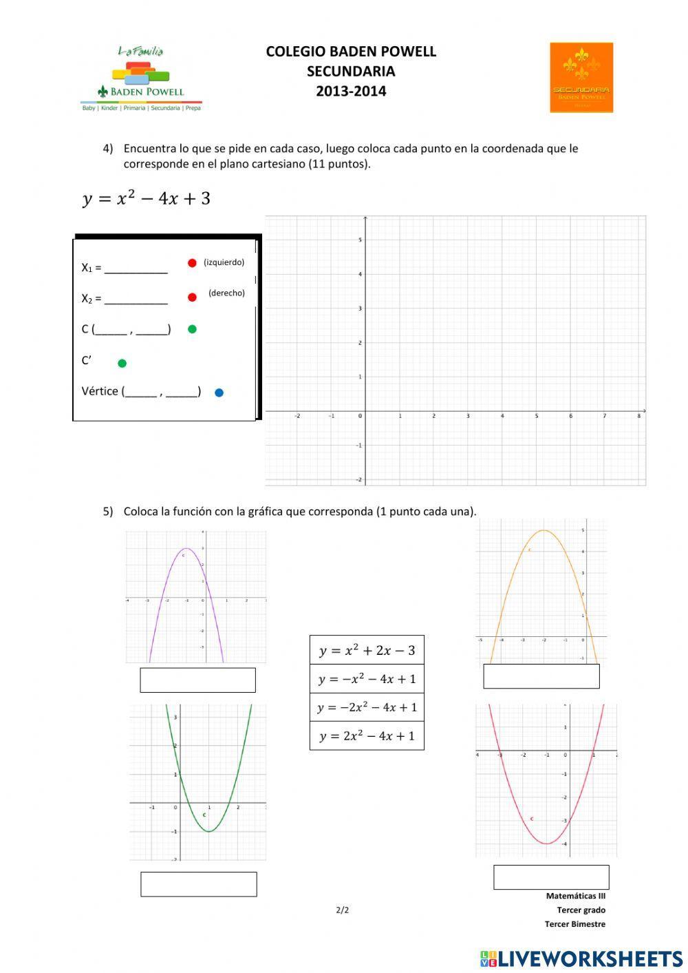 Evaluación: cuadráticas