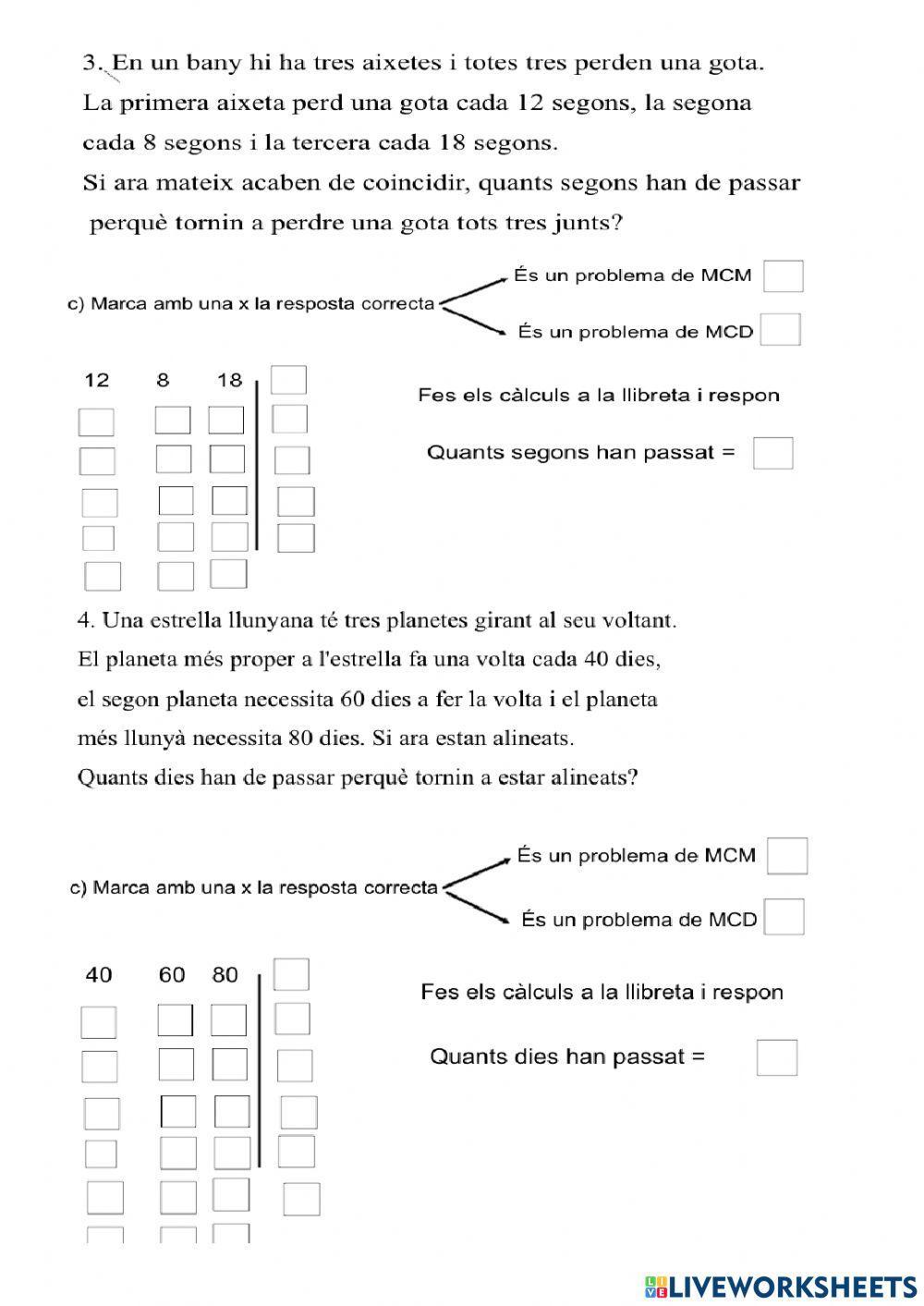 Problemes de mcm i mcd