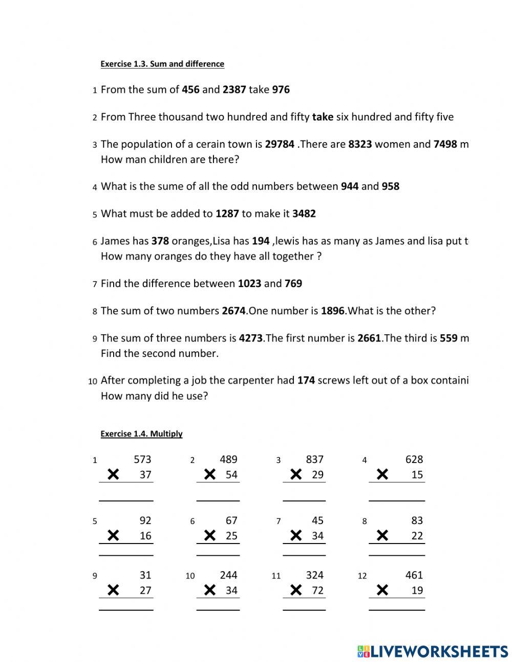 Operations on numbers