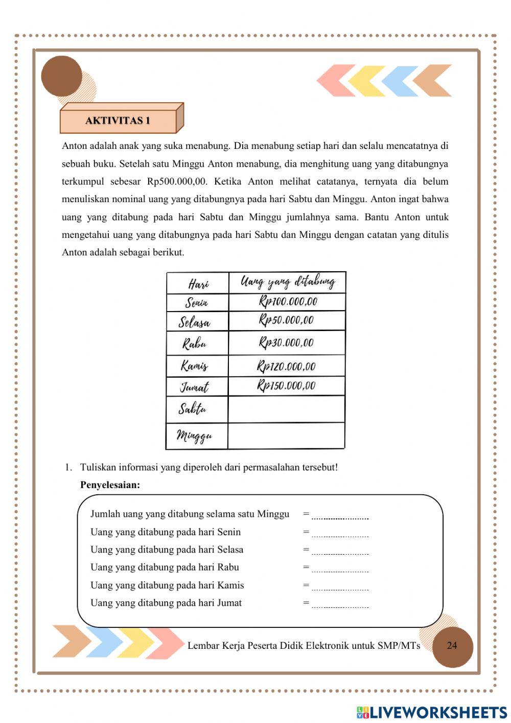 Pertemuan 4: Penerapan Persamaan Linear Satu Variabel
