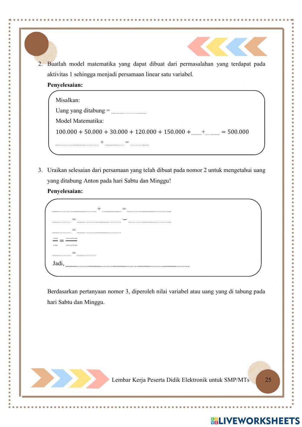 Pertemuan 4: Penerapan Persamaan Linear Satu Variabel