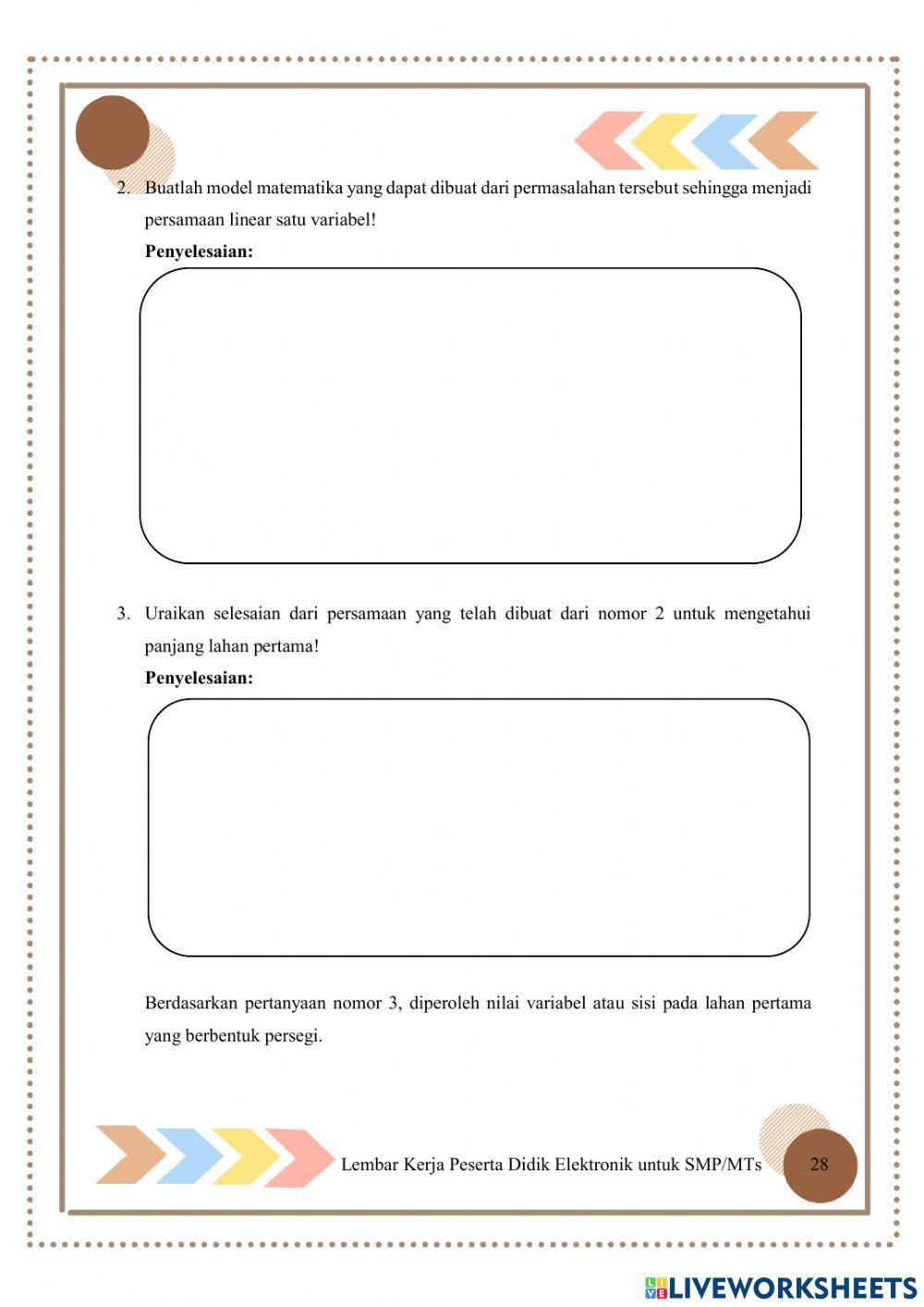 Pertemuan 4: Penerapan Persamaan Linear Satu Variabel