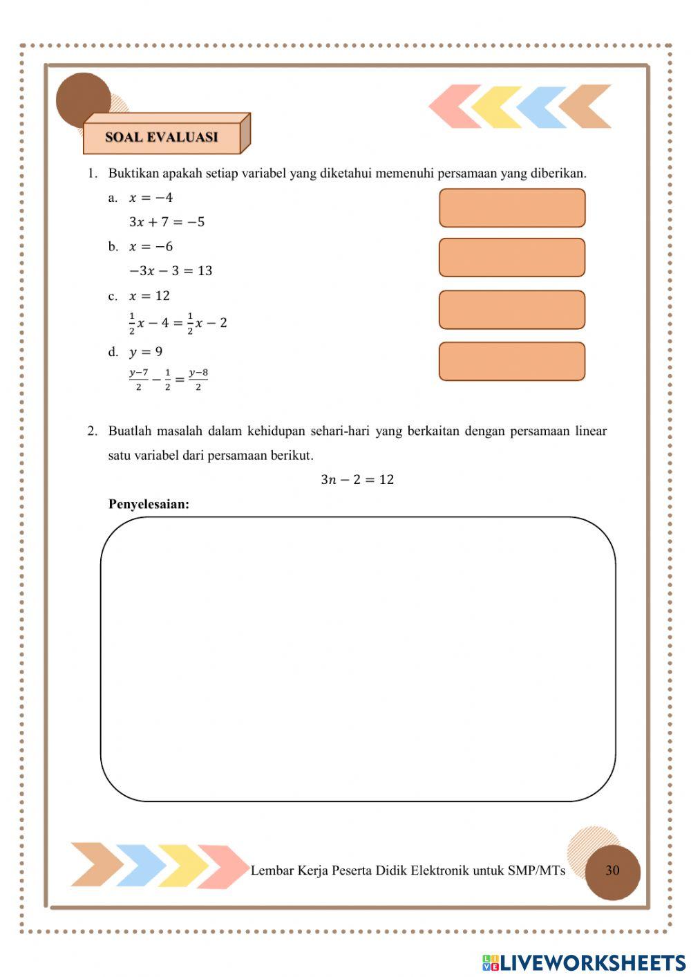 Pertemuan 4: Penerapan Persamaan Linear Satu Variabel