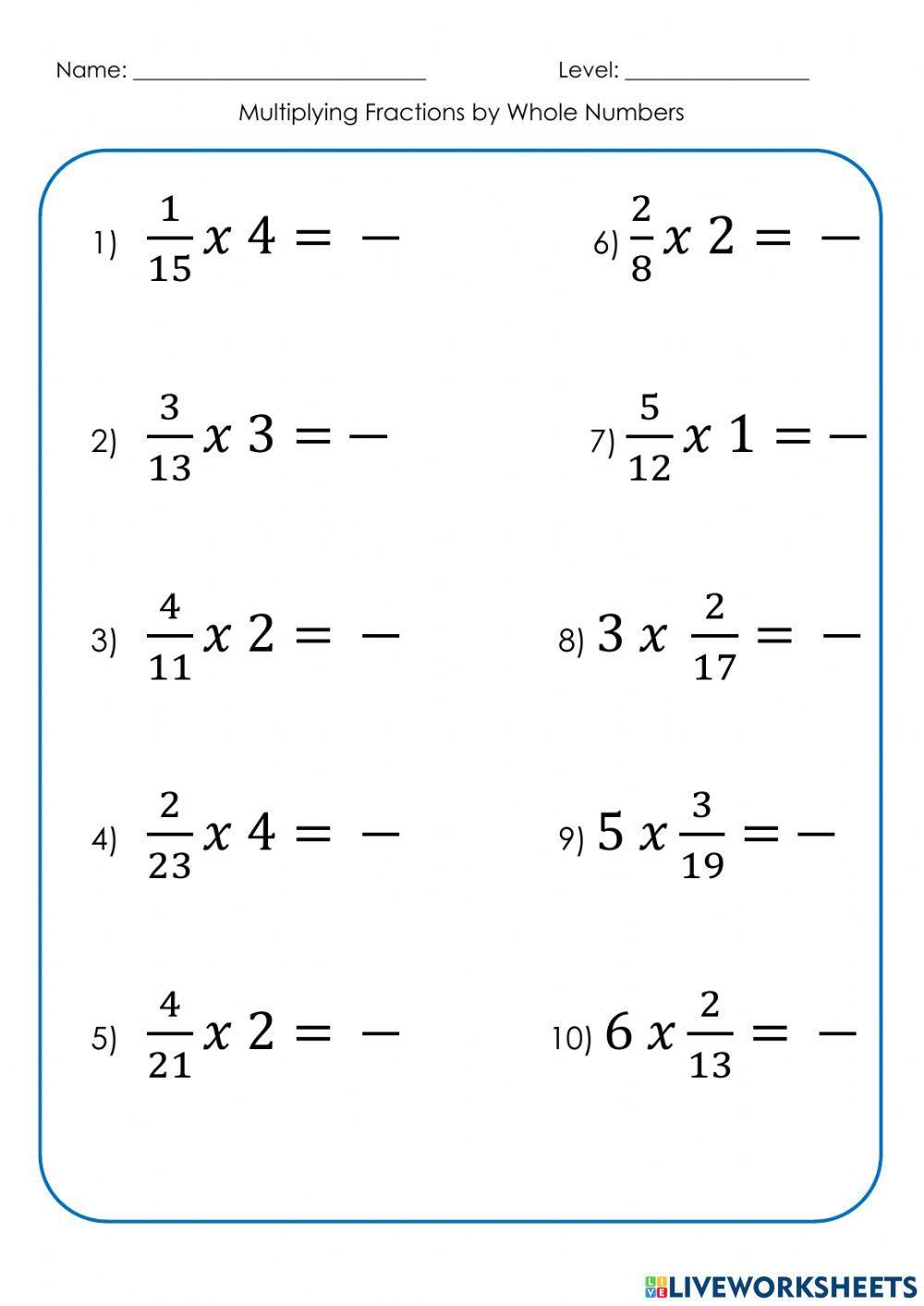 Multiplying Fractions by Whole Numbers