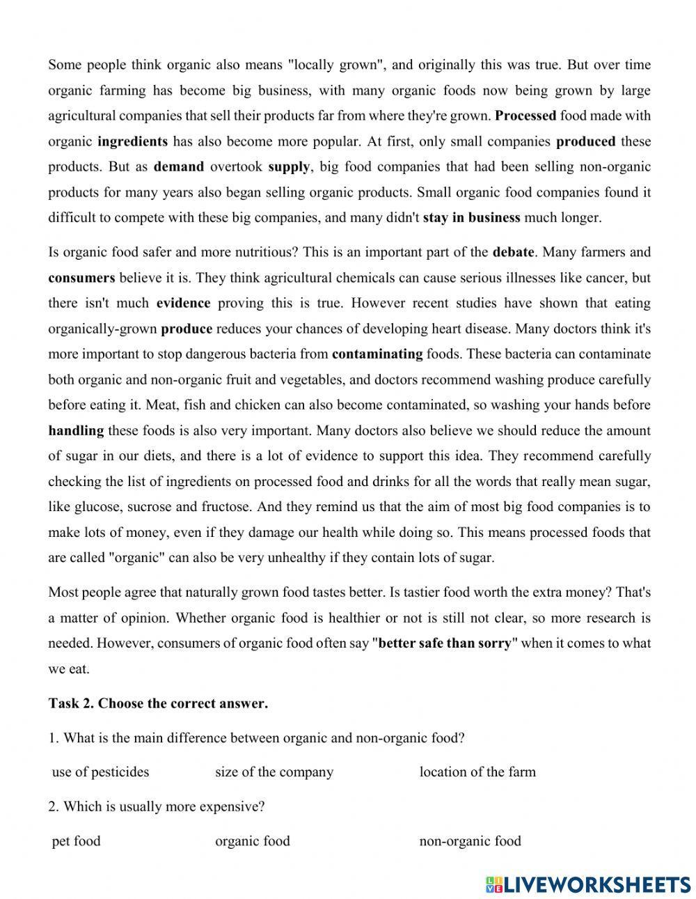 Reading - Organic and Non-organic Foods