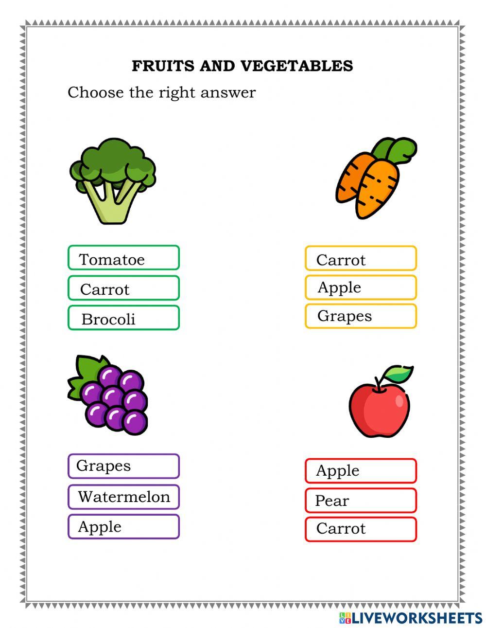 Fruits and Vegetables online exercise for Grade 1 | Live Worksheets