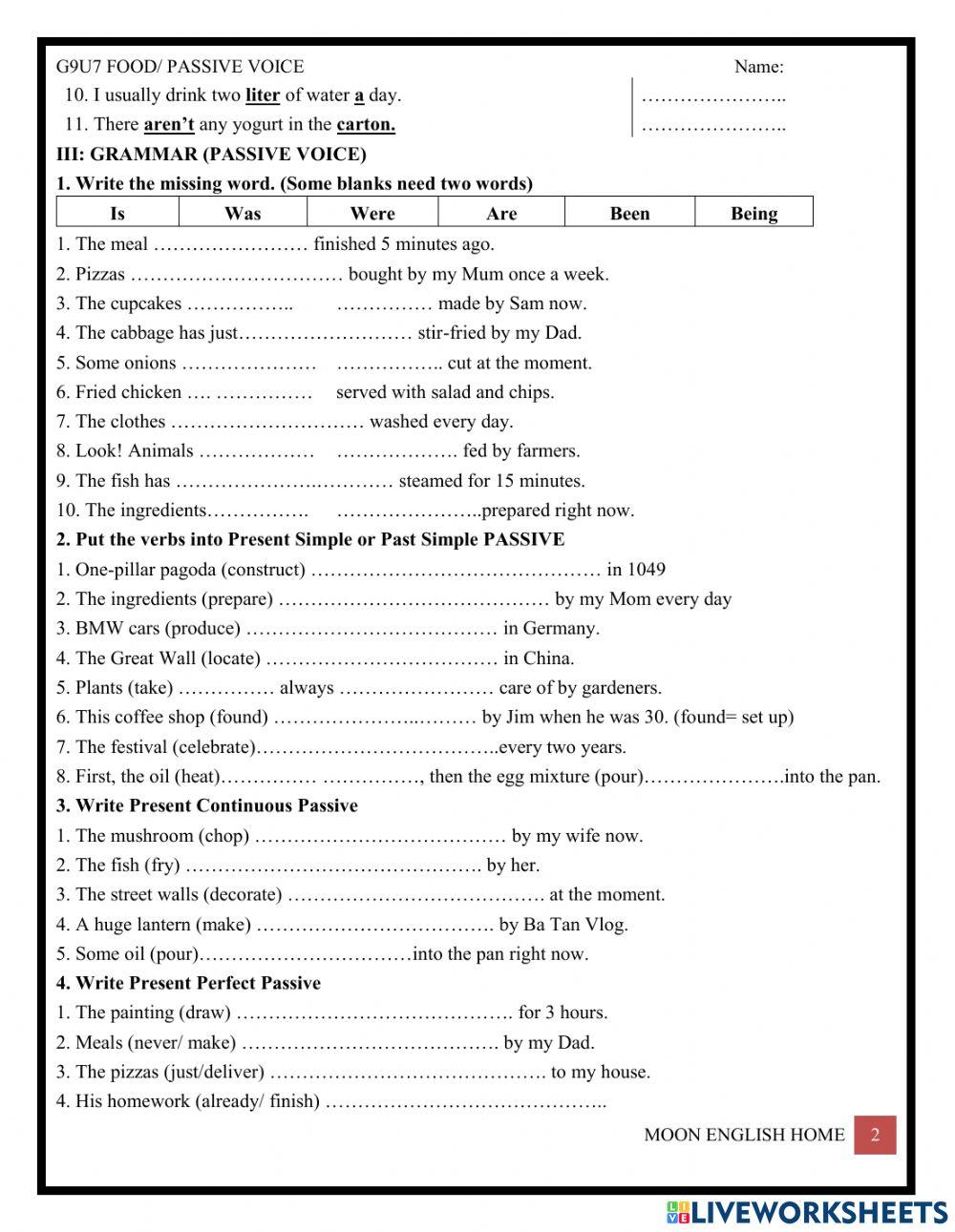 Grade 9- Food + review passive
