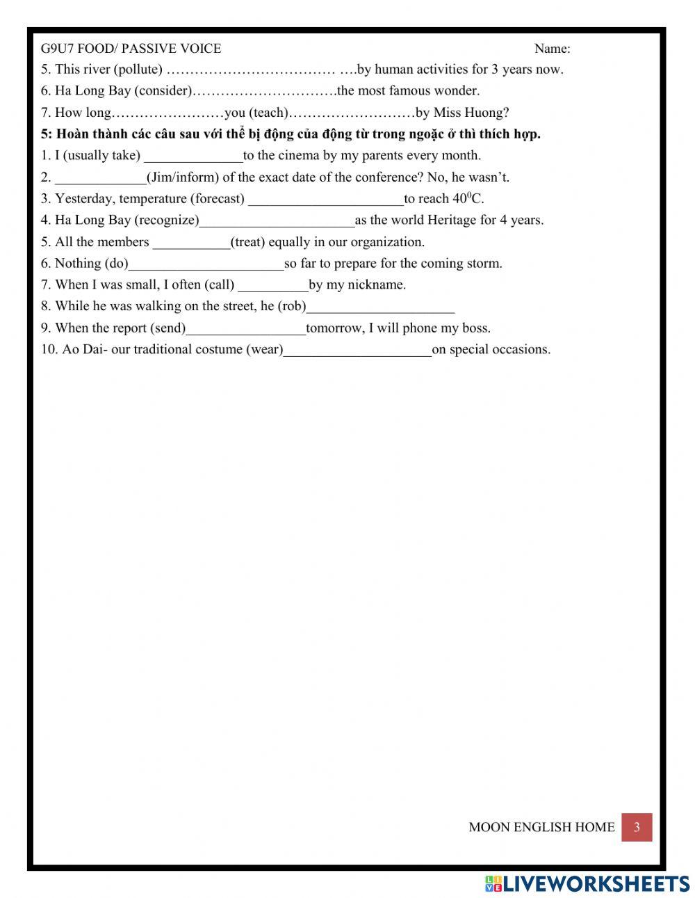 Grade 9- Food + review passive