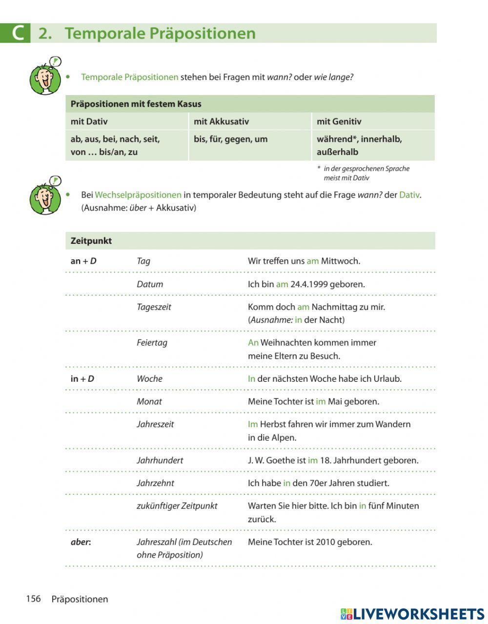 Extra Übungen zu temporalen Präpositionen (bis B1)