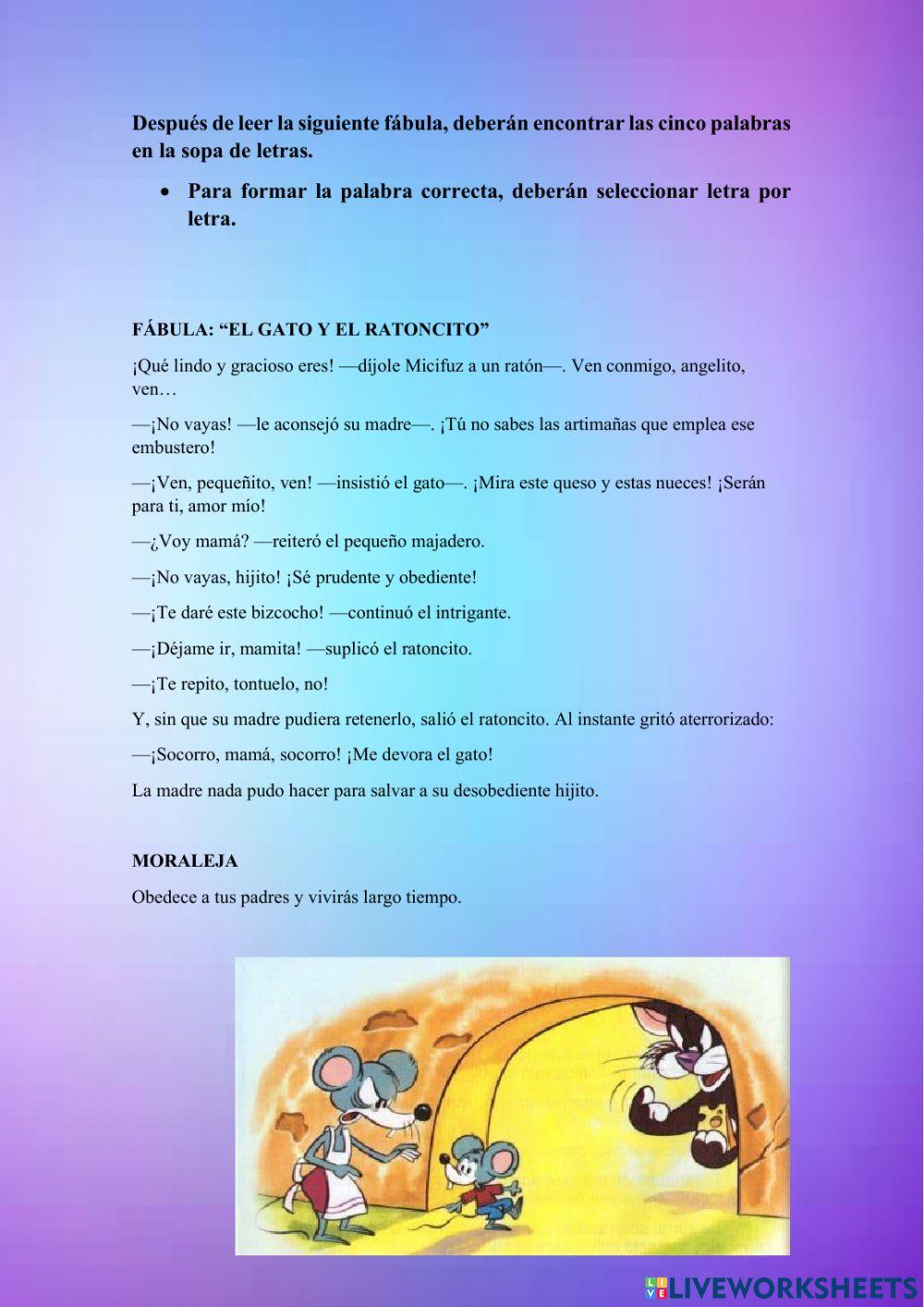 Sopa de letras. -El Gato y el Ratoncito-