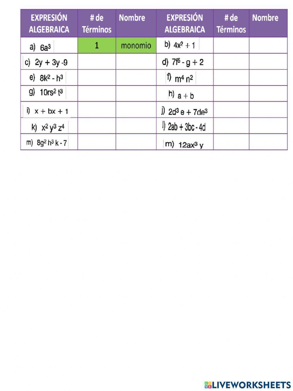Tèrminos algebraicos