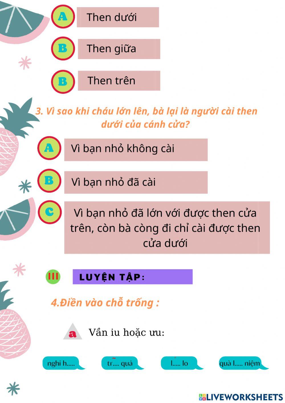 Phiếu bài tập tiếng việt tuần 6 lớp 2