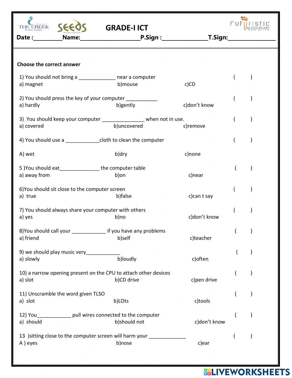 Grade 1 Using The Computer The Right Way Online Exercise For Live Grade 1 Using The Computer The Right Way Online Exercise For Live