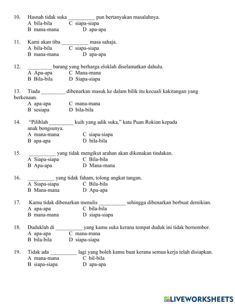 Latihan Kata Ganti Nama Tak Tentu