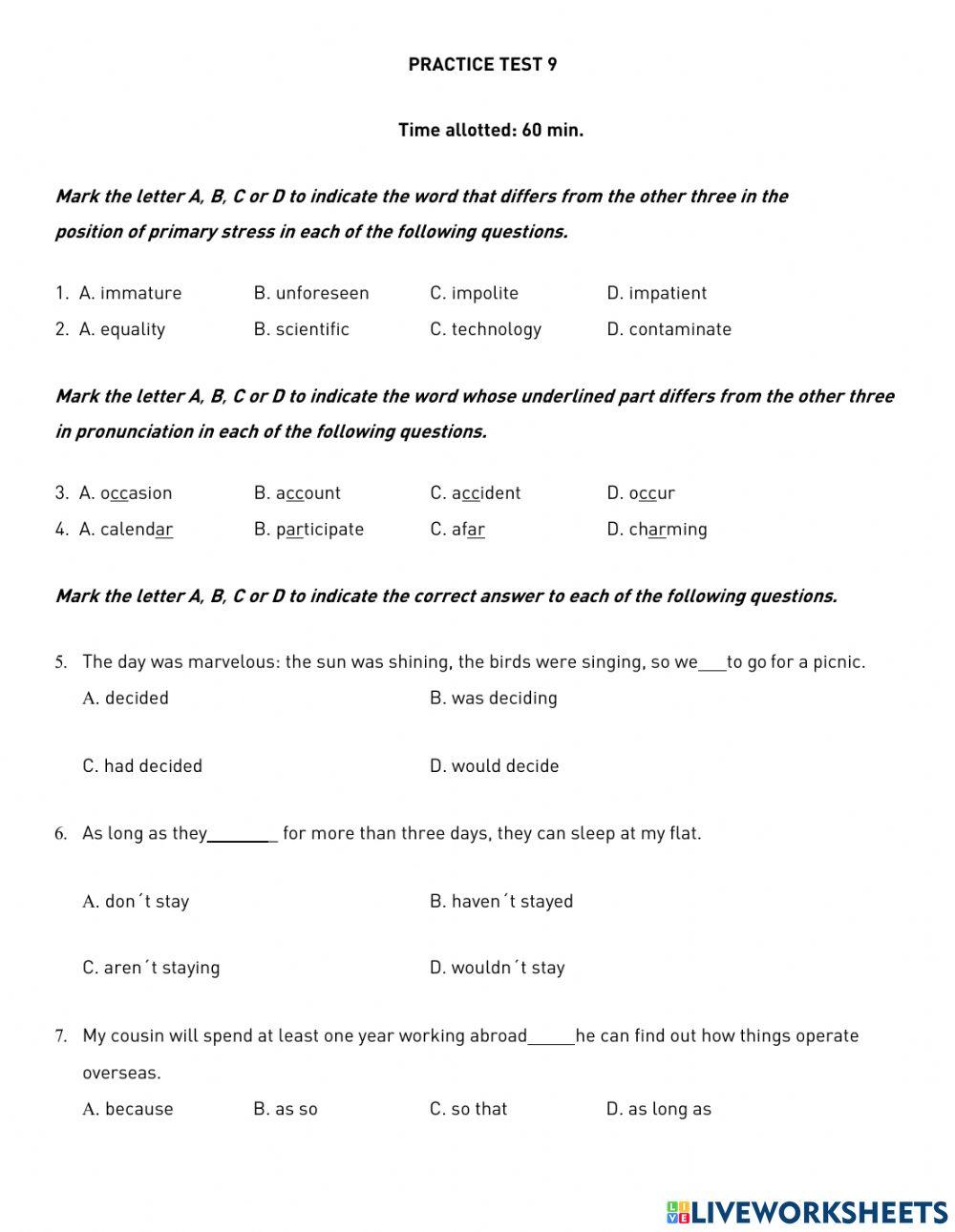 Thi lop 10 - PRACTICE TEST 9