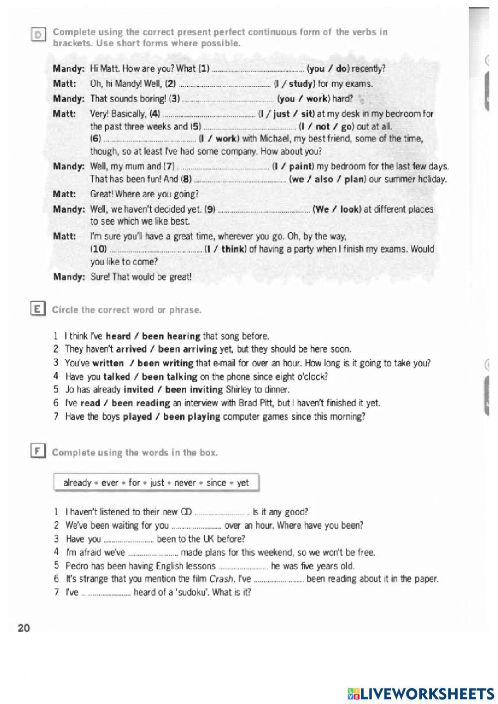 B1 - Present Perfect Simple and Continuous