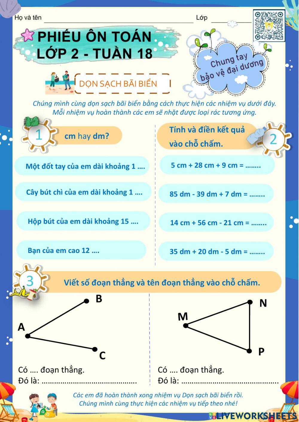 Lớp 2 - Toán - Ôn Tuần 18