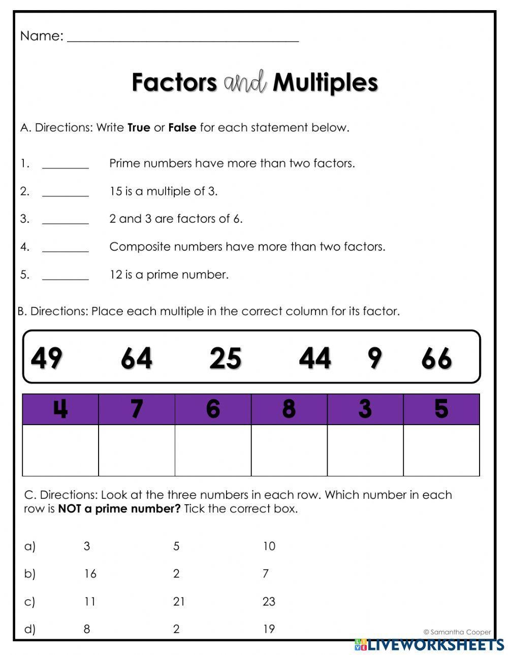 Factors And Multiples Worksheets Factors Worksheet | Fun And Engaging