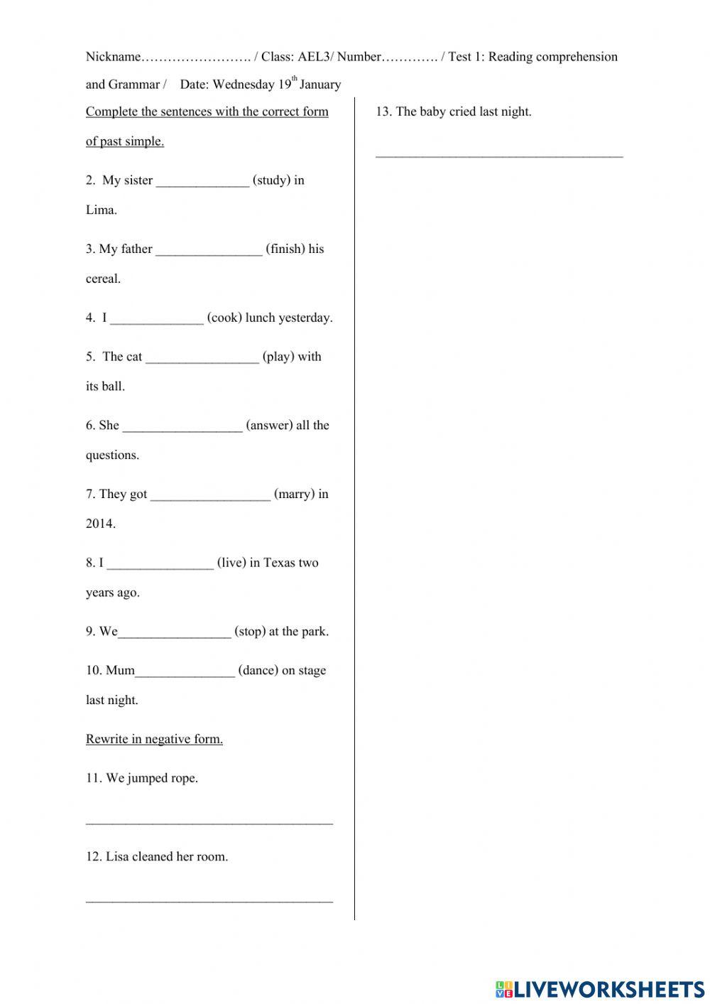 AEL3: Reading comprehension and Grammar