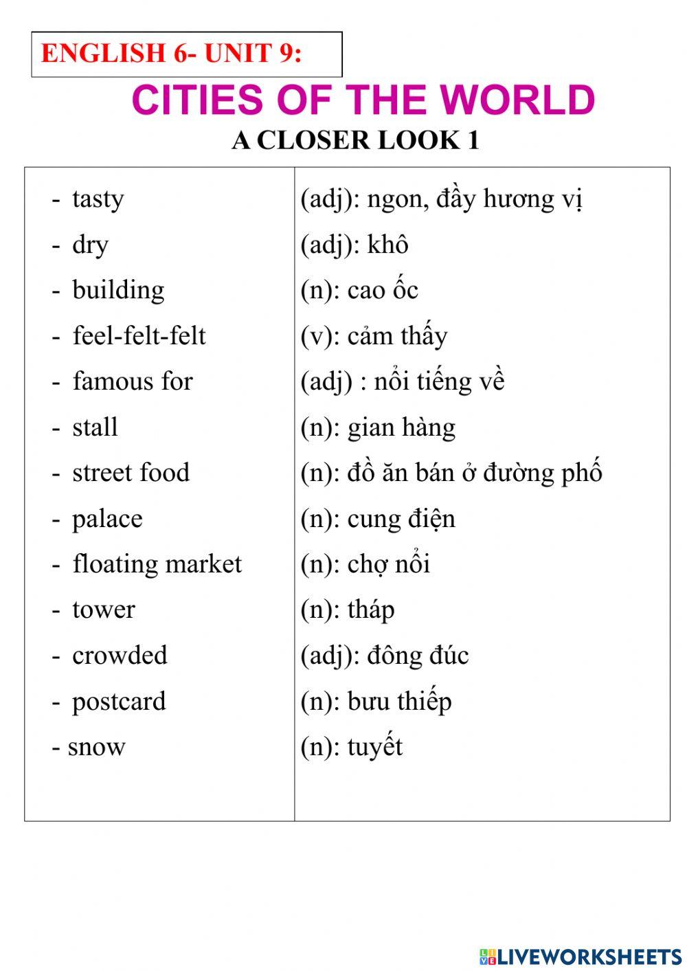 English 6- unit 9- a closer look 1