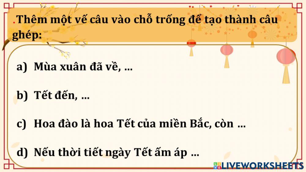 Phiếu Bài tập Câu ghép